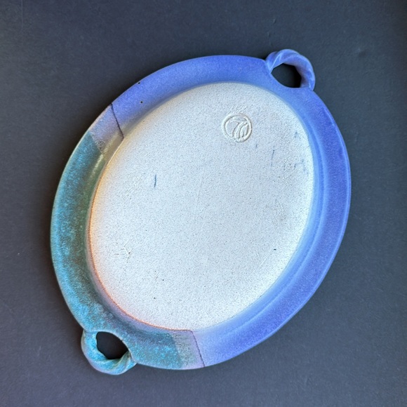 VTG Studio Art Pottery Signed Stoneware Double Handled 13" Oval Serving Platter - Picture 2 of 6